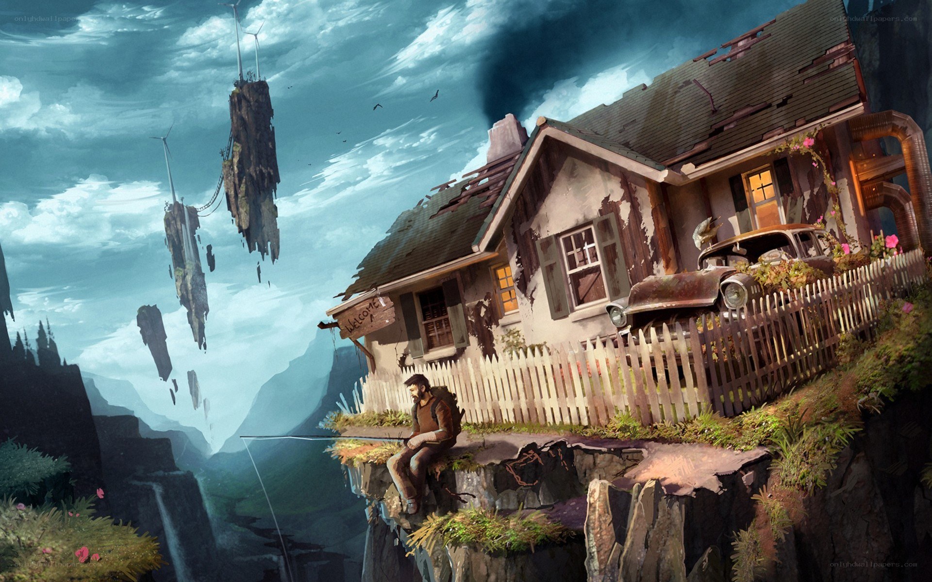 man fishing on a cliff