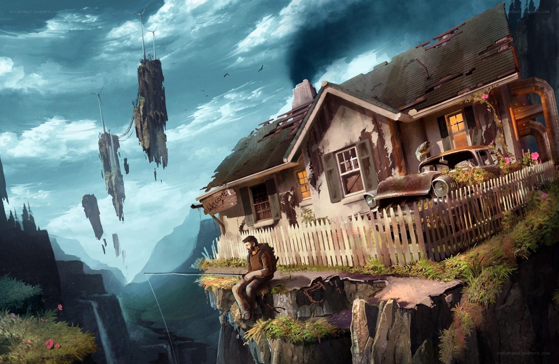 man fishing on a cliff