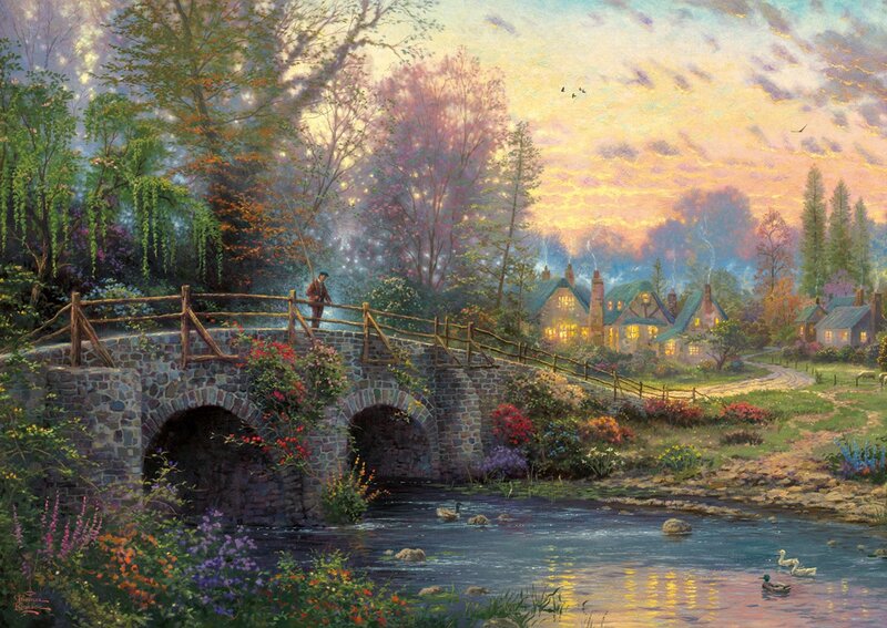 Man Fishing on Bridge