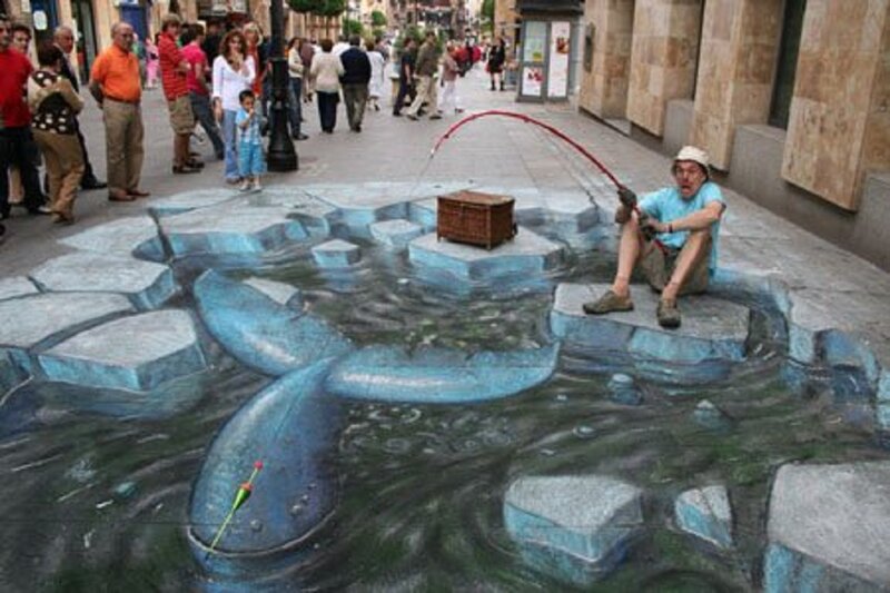 Man Fishing on Street