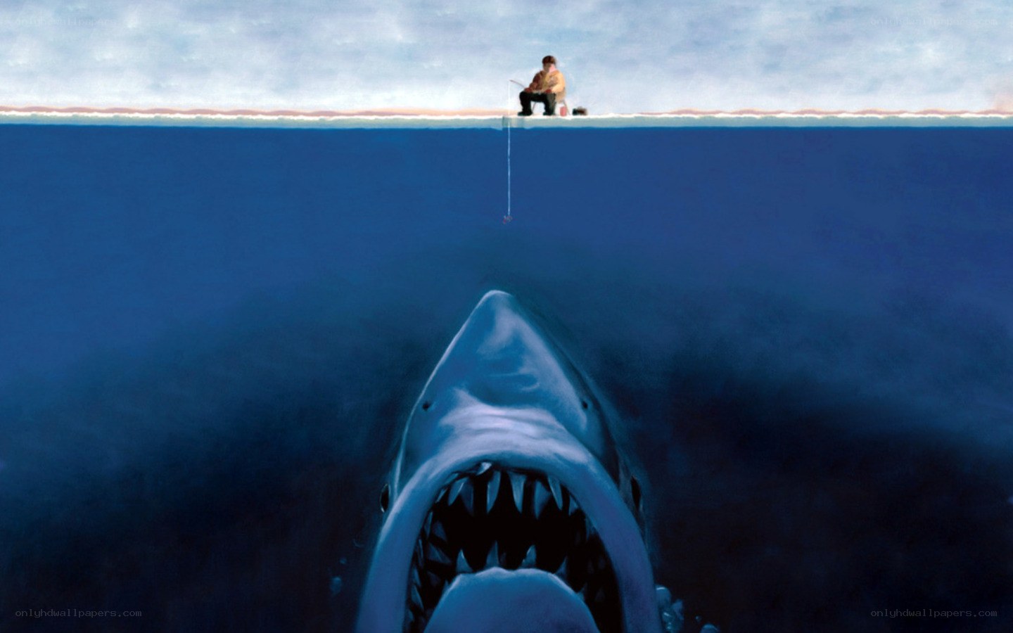 Man fishing with shark below