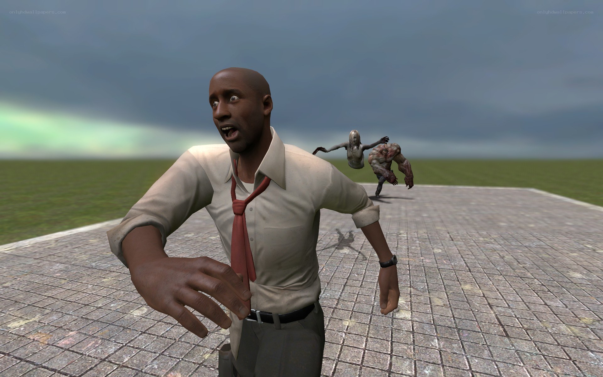 man fleeing zombies