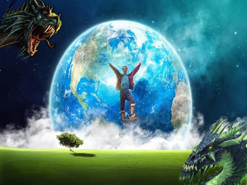 Man Floating Above Earth