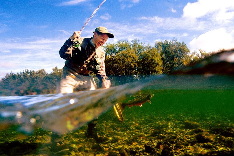 Man Fly Fishing — Blue, Active