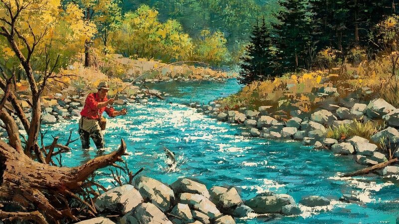 Man Fly Fishing — Blue, Serene, Autumn