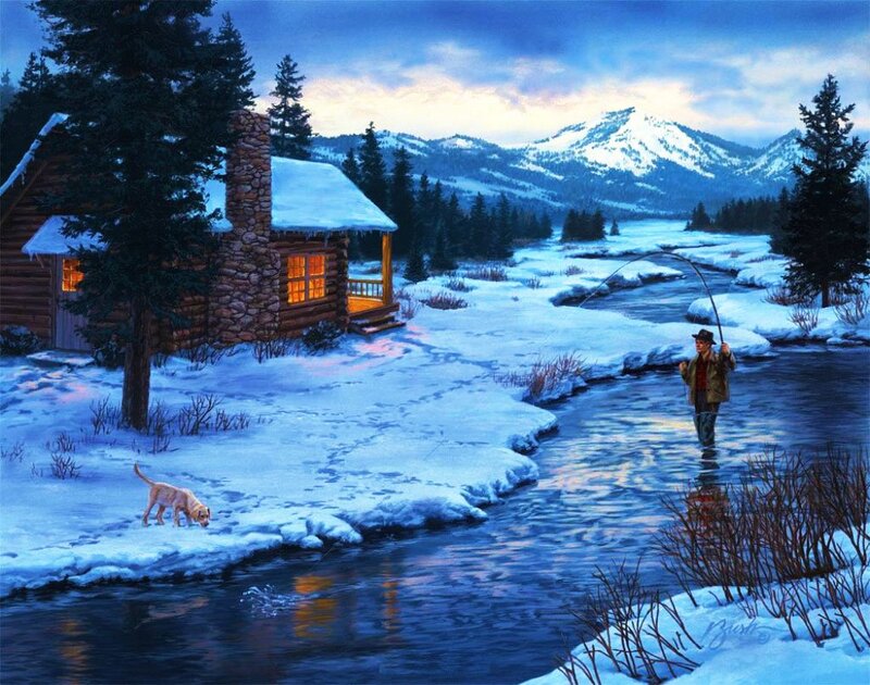 Man Fly Fishing — Blue, Serene