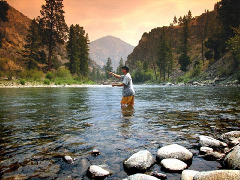Man Fly Fishing — Brown