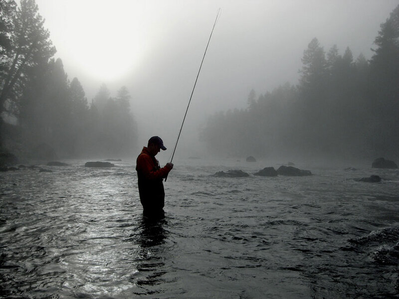 Man Fly Fishing — Gray