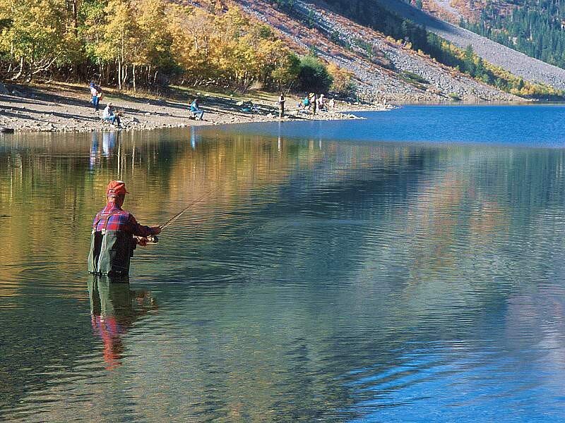 Man fly fishing in a lake