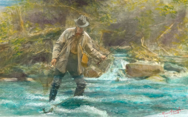 Man Fly Fishing in River — Blue