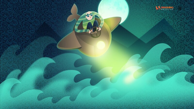 man flying submarine over waves