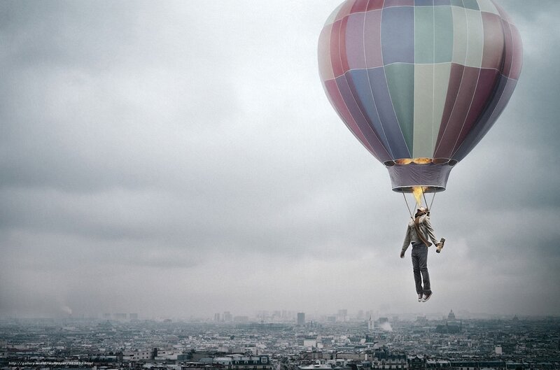 Man flying with hot air balloon