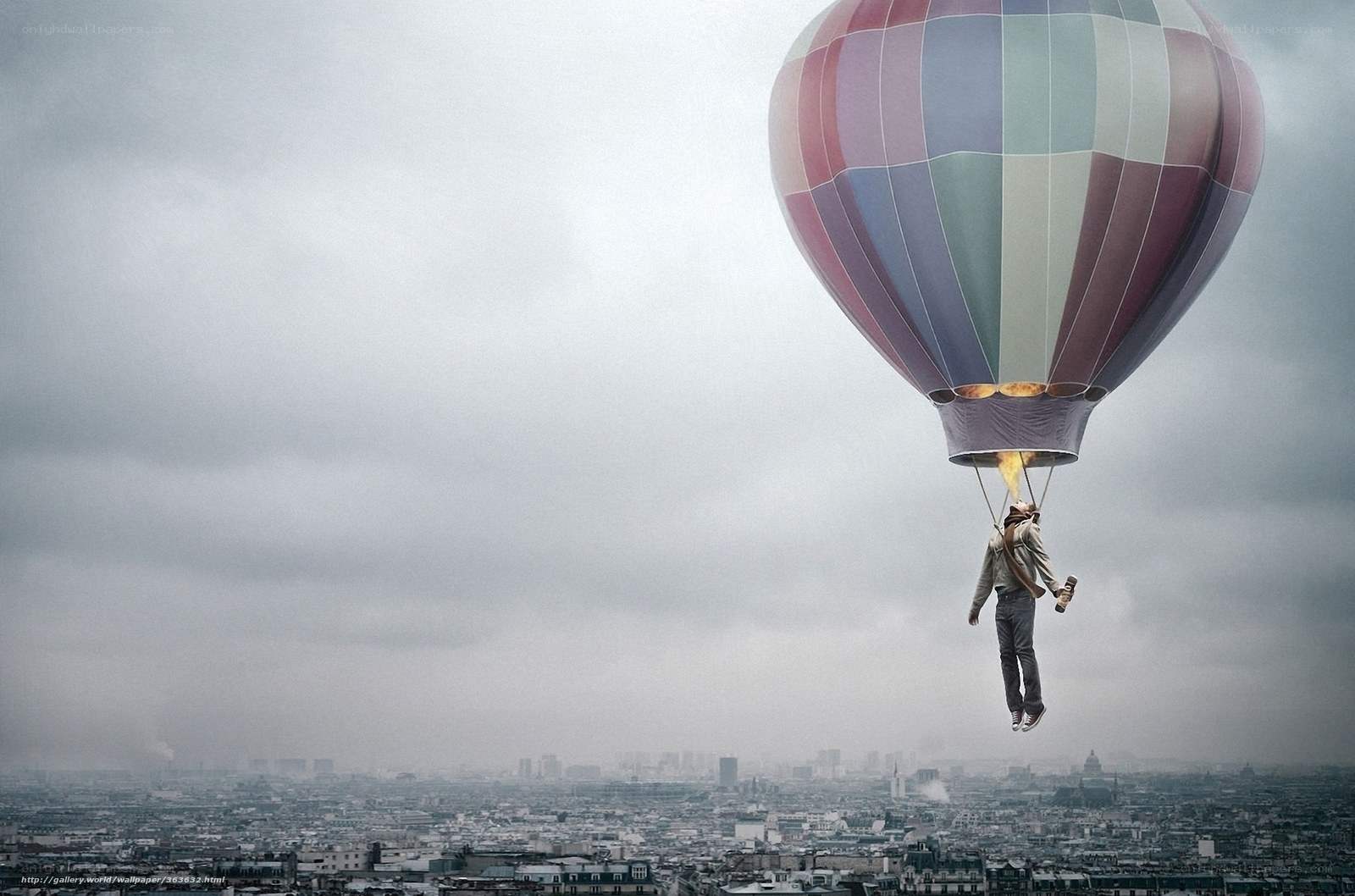 Man flying with hot air balloon