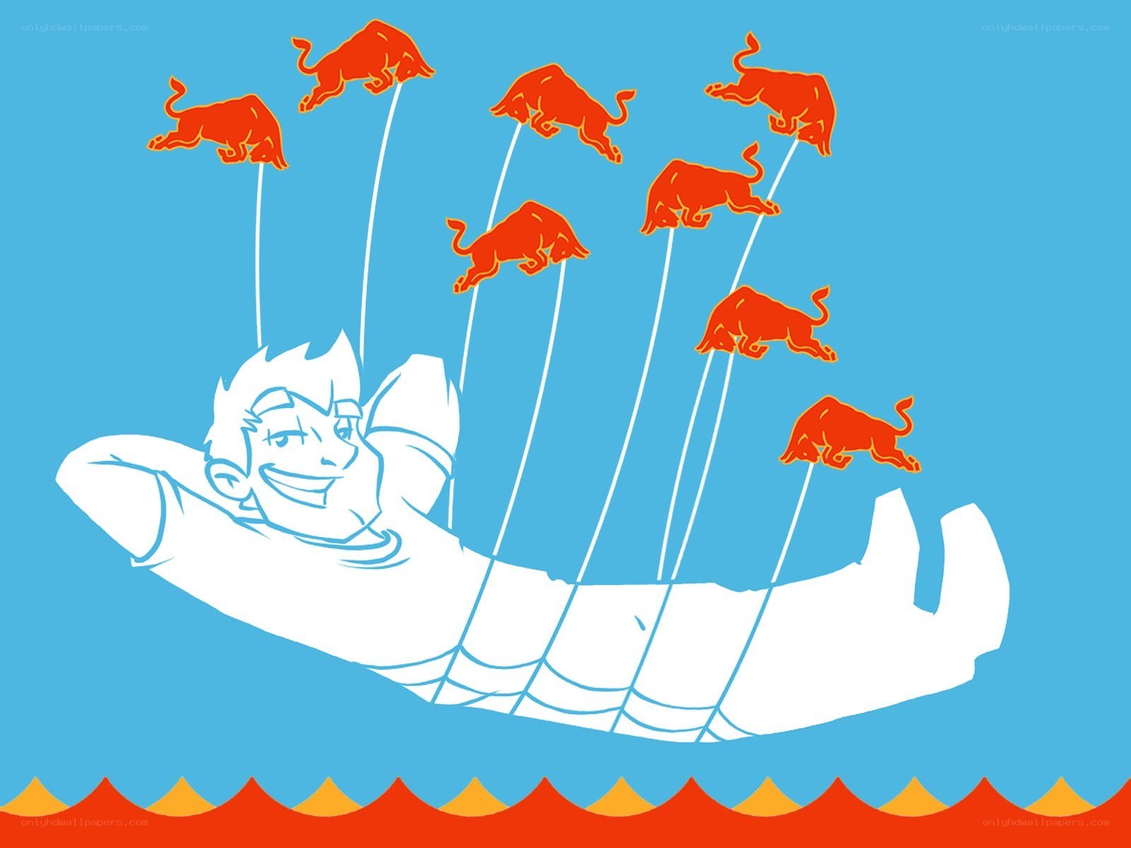 man flying with red bulls