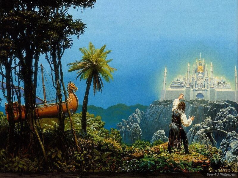 Man gazes at distant castle