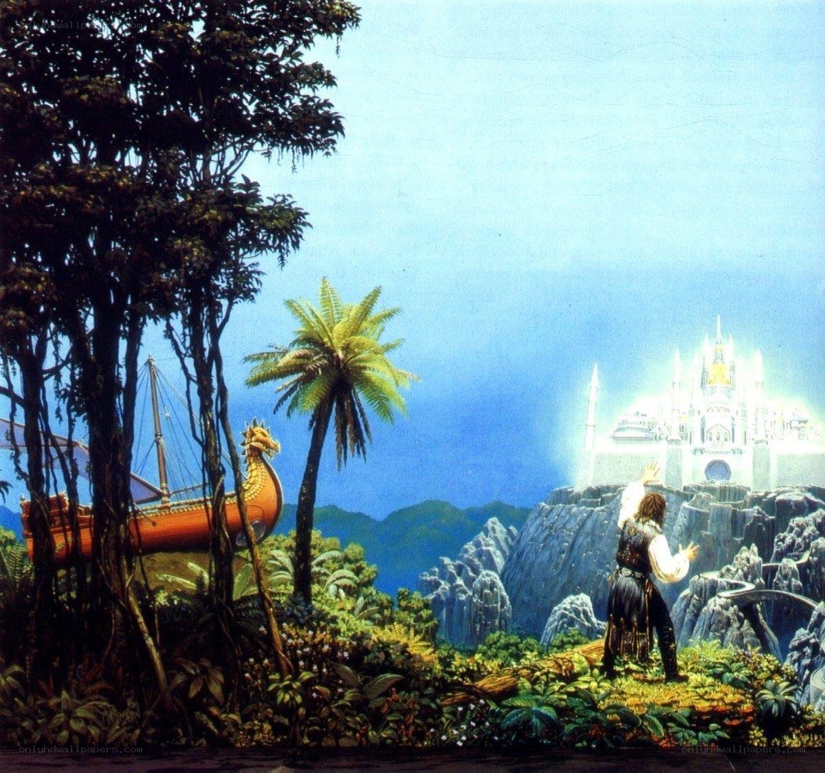 Man gazes at distant castle