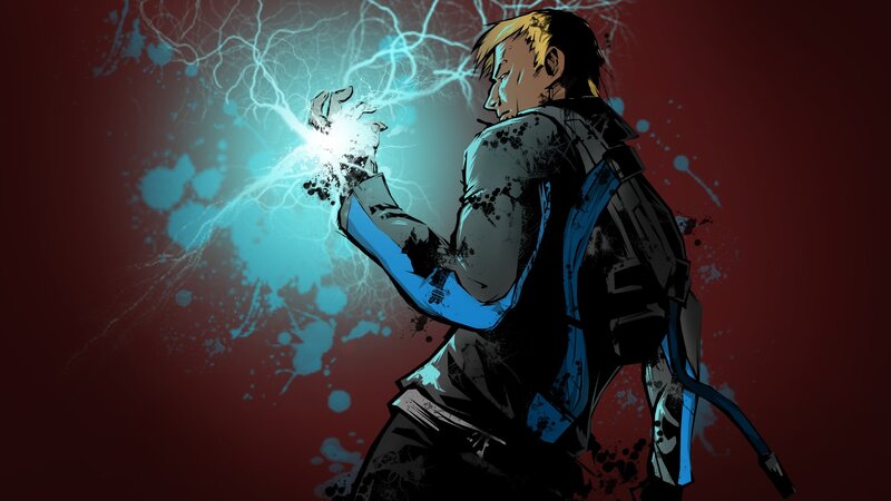 Man Generating Lightning — Red, Dramatic