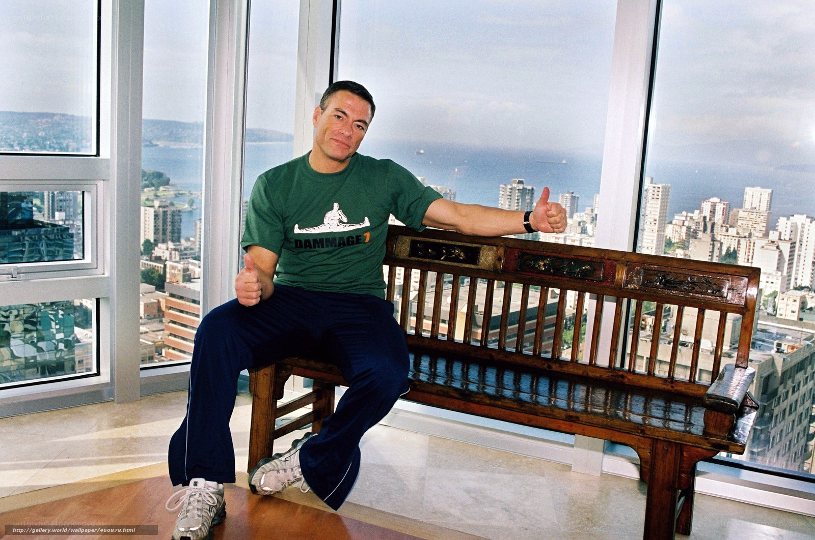 Man giving thumbs up on bench