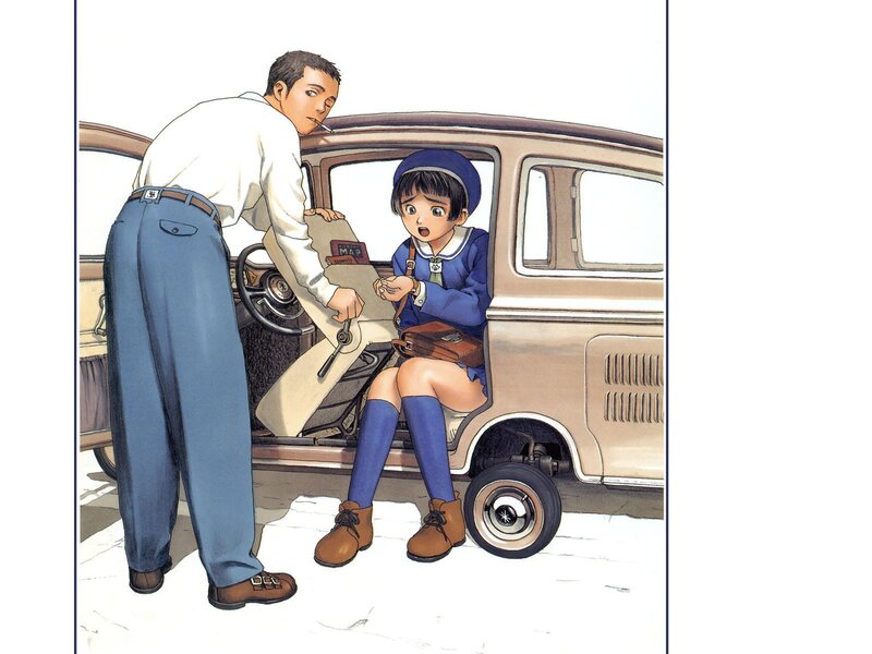 man helping girl with car