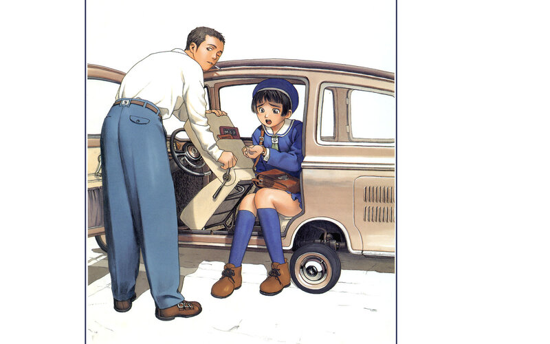 man helping girl with car