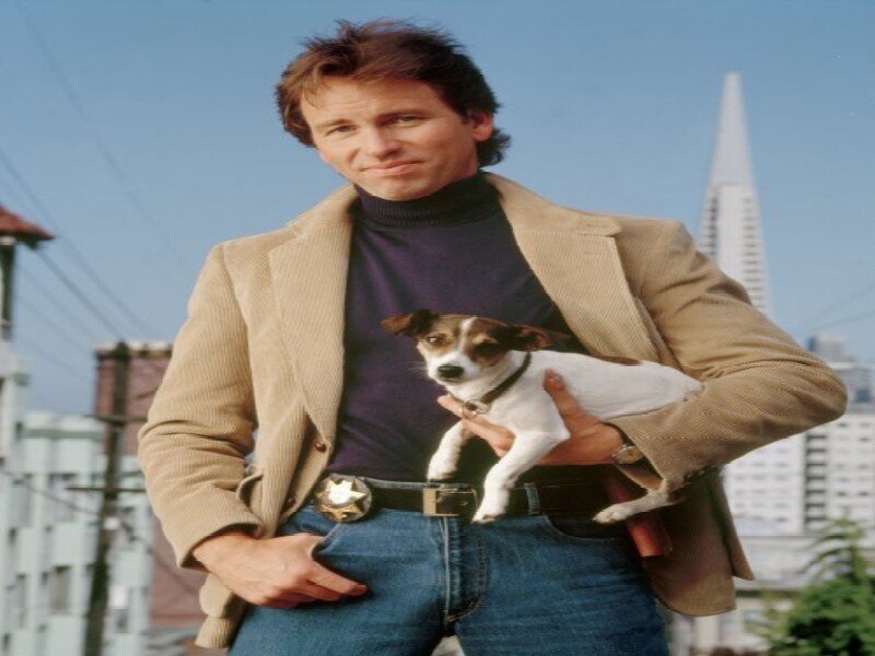 Man Holding a Dog — Blue