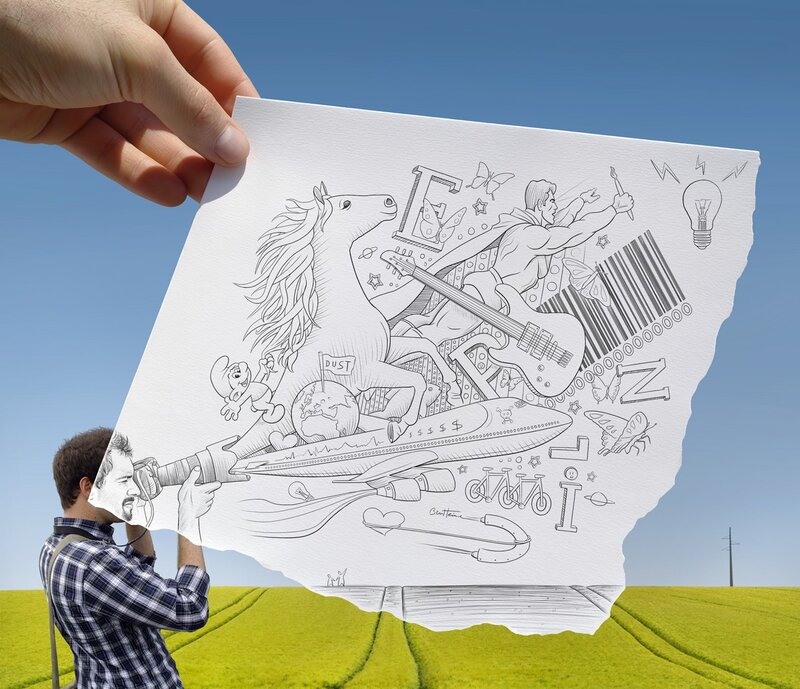 man holding a drawing