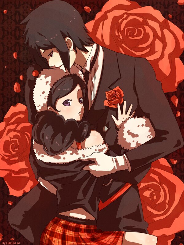 Man holding a girl in roses