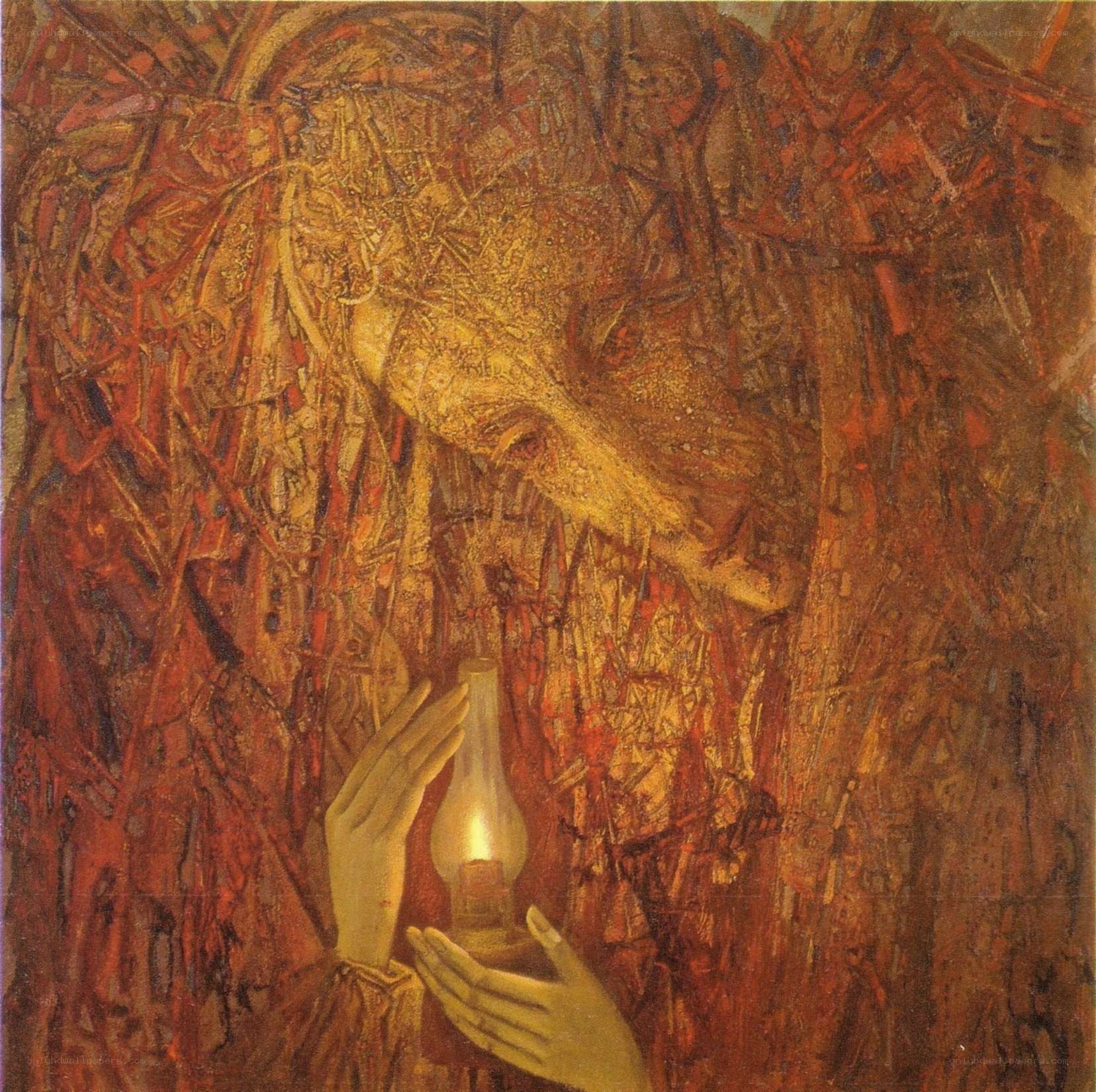 Man holding a lamp