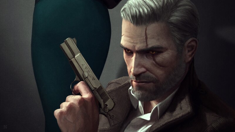 Man Holding a Pistol — Gray, Dramatic