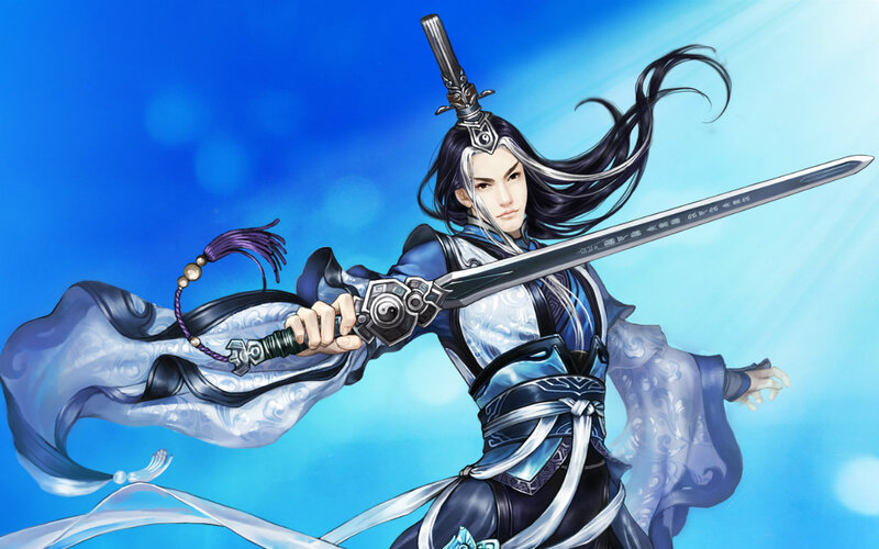 Man Holding a Sword — Blue, Dramatic, Digital Art