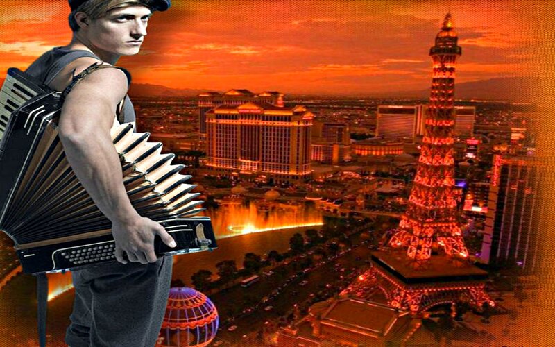 Man Holding Accordion — Orange