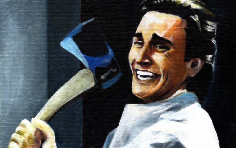 Man holding axe with wide smile