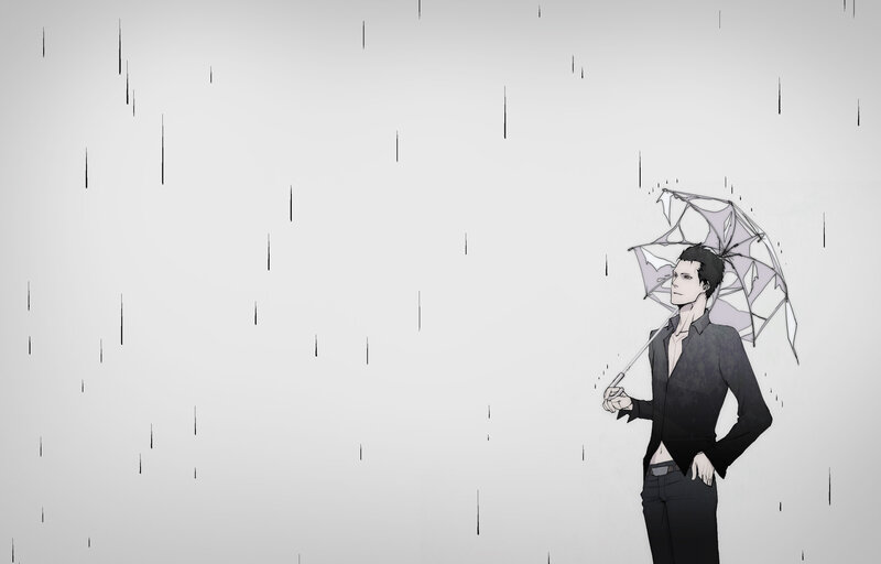 Man Holding Broken Umbrella