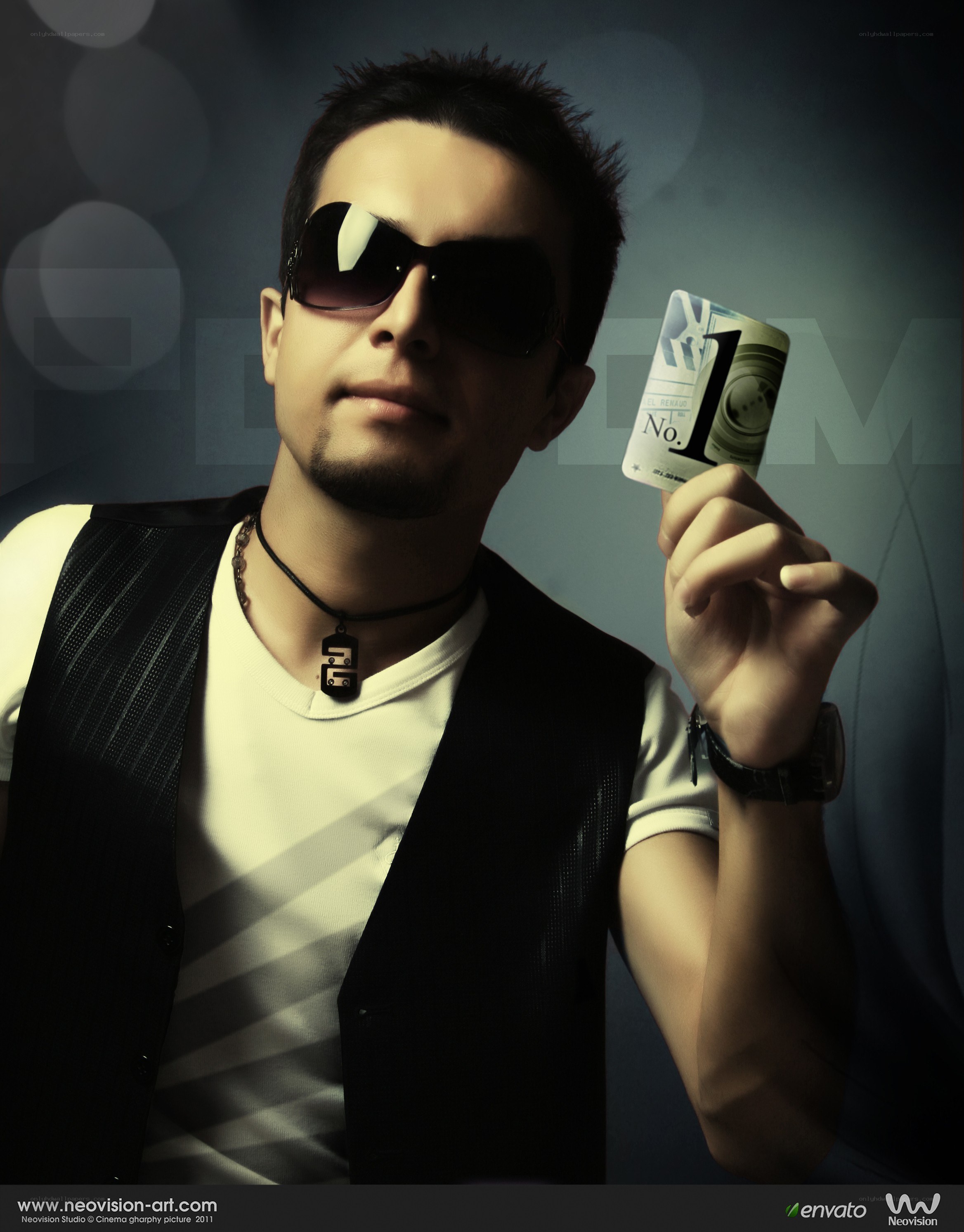man holding card with number one