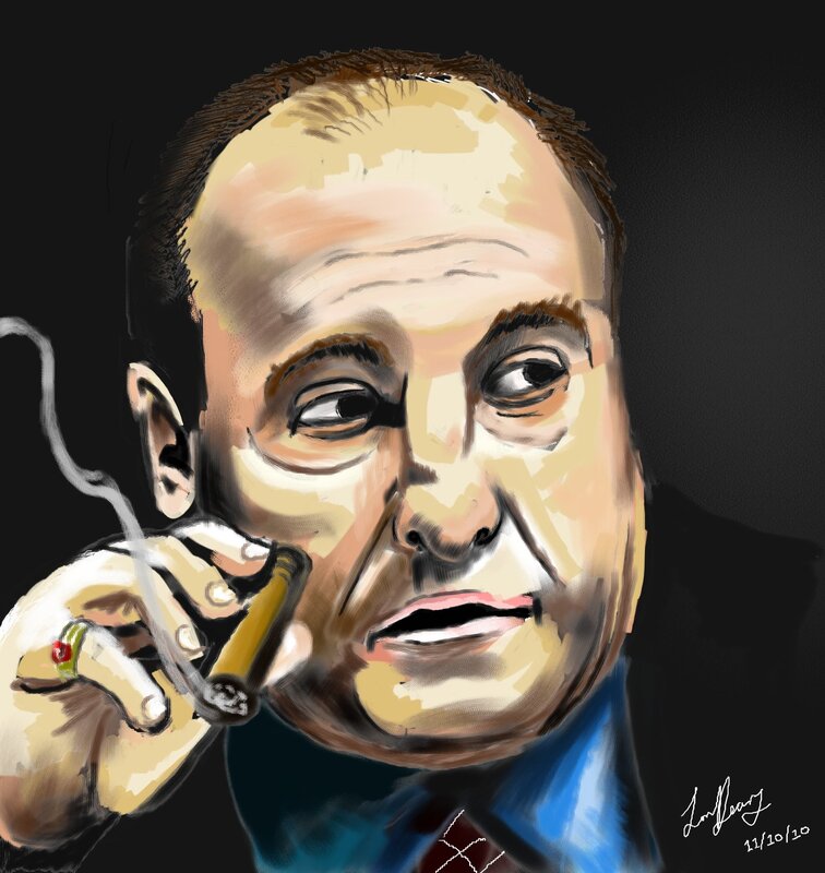 Man Holding Cigar — Black, Dramatic, Digital Art