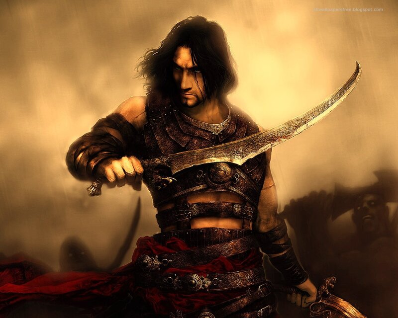 Man Holding Curved Sword — Brown, Dramatic, Digital Art, Armor