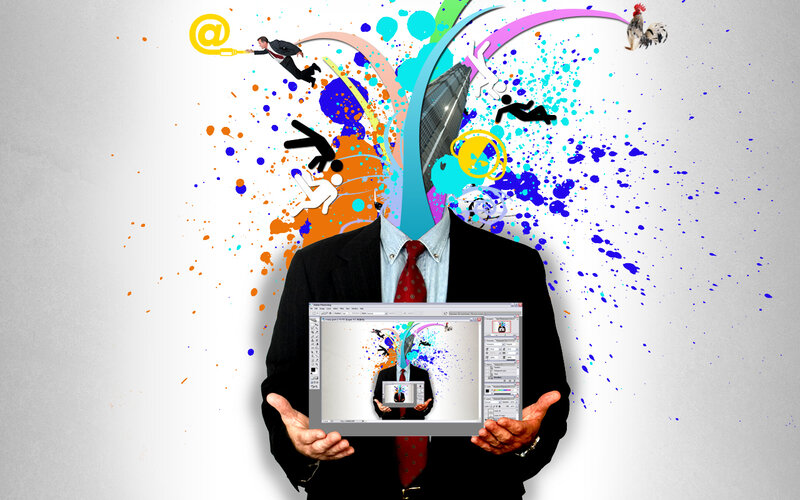 man holding digital artwork
