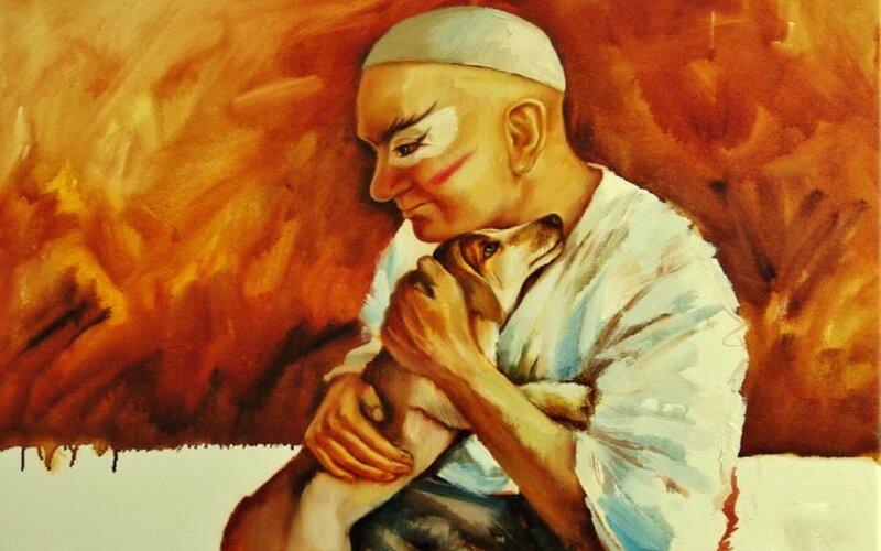Man Holding Dog — Brown