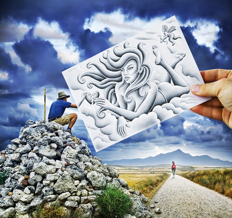 Man Holding Drawing — Blue