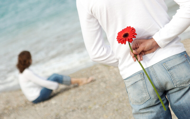 Man Holding Flower — White, Romantic