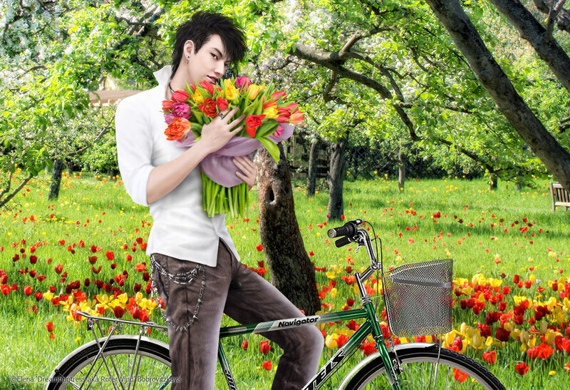 Man Holding Flowers — Green