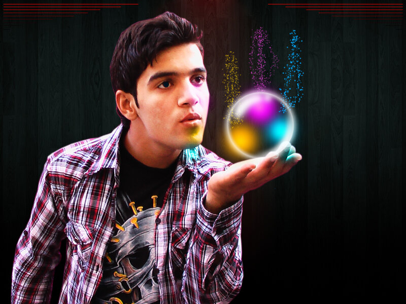 Man Holding Glowing Orb — Black