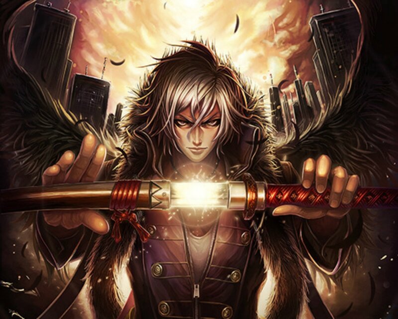 Man Holding Glowing Sword — Brown