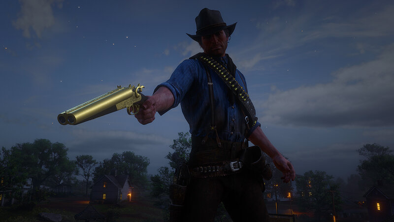 Man Holding Golden Gun