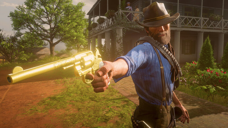 Man Holding Golden Revolver