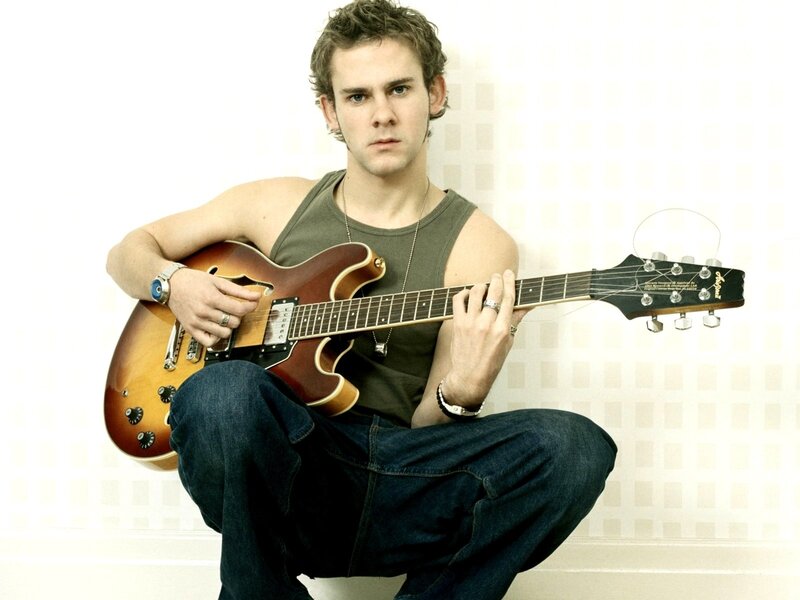 Man Holding Guitar — Brown, Neutral