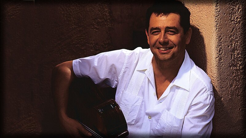 Man Holding Guitar — White, Relaxed