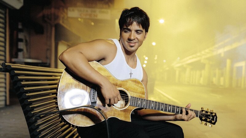 Man Holding Guitar — Yellow, Dramatic