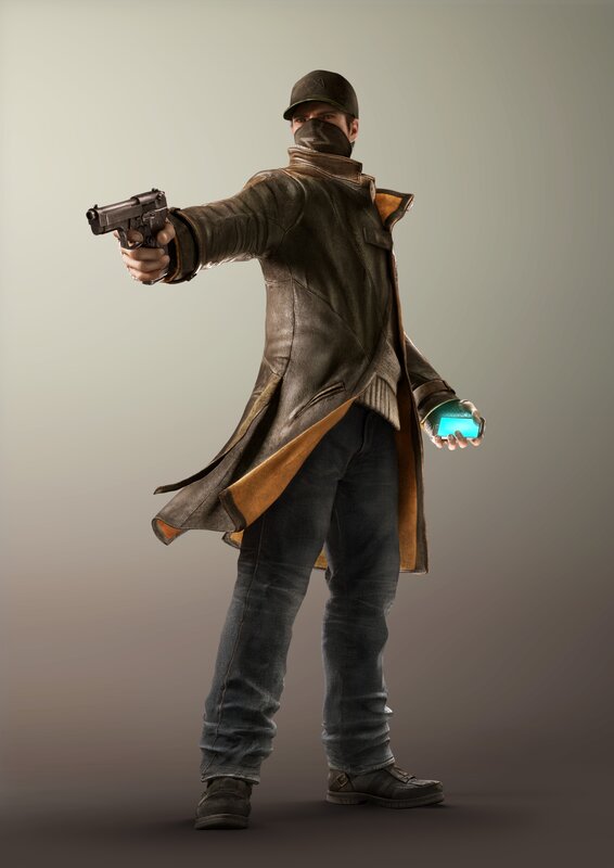 Man Holding Gun and Phone — Brown, Serious