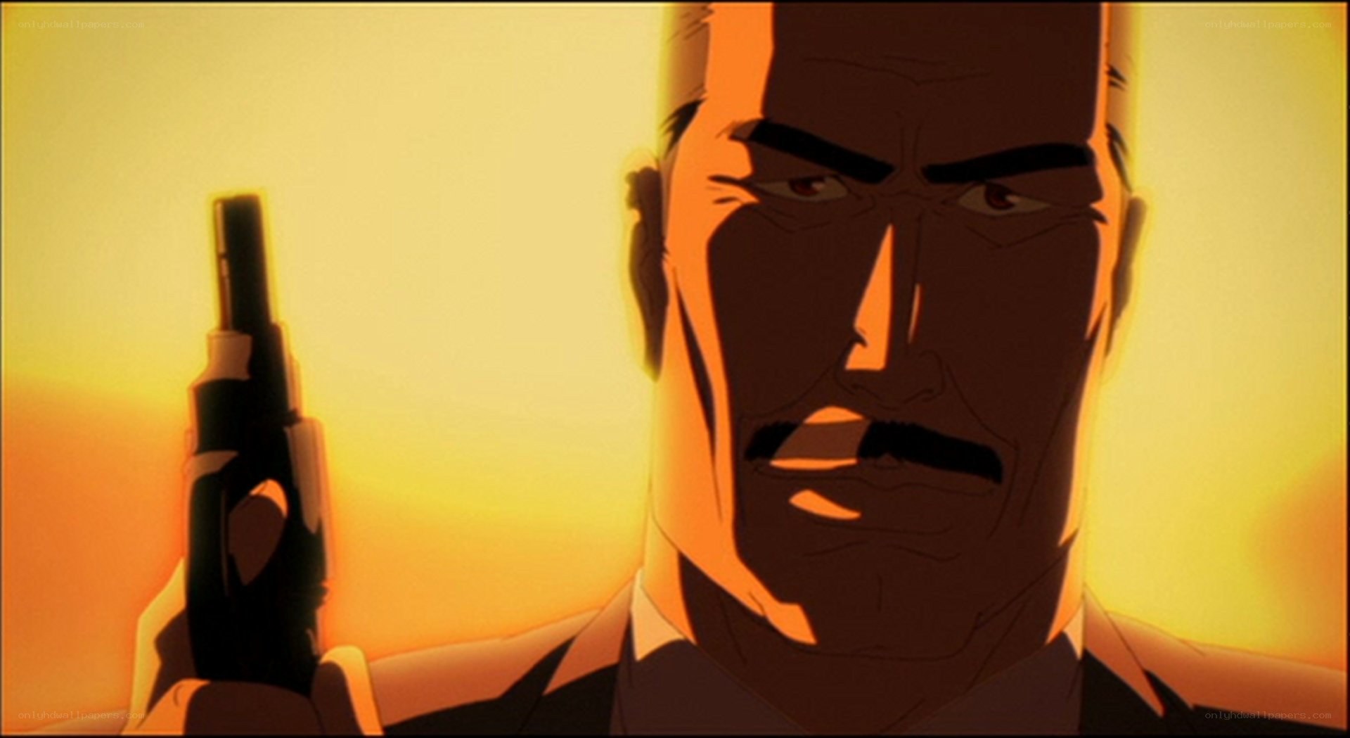 man holding gun at sunset